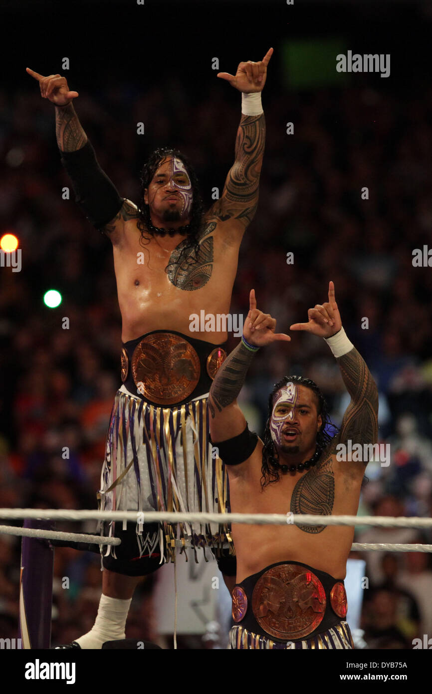 New Orleans, Louisiana, Stati Uniti d'America. 6 apr, 2014. L'uso di vincere in 4 team elimination match Wrestlemaniaat durante la BMW Super Dome. © Matt Roberts/ZUMA filo/ZUMAPRESS.com/Alamy Live News Foto Stock