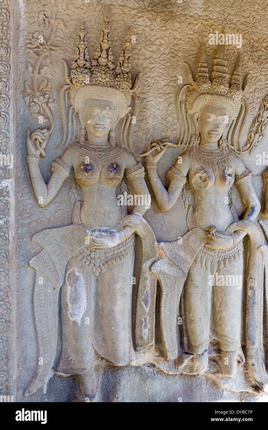 Apsara anaglyphy nel tempio di Angkor in Cambogia Foto Stock