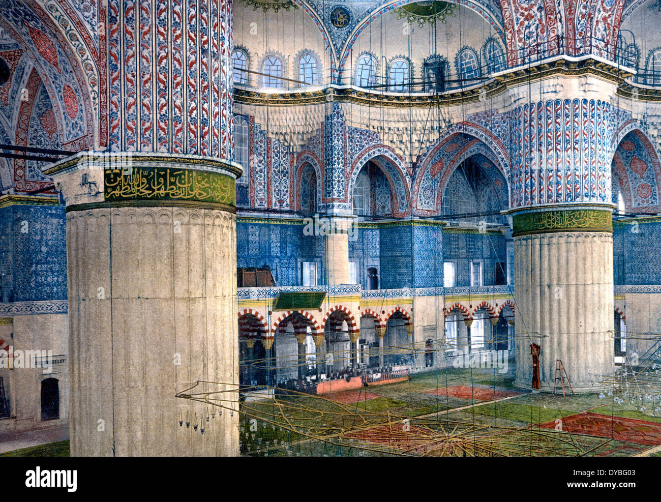 Moschea del Sultano Ahmet I, interno, Costantinopoli, Turchia, circa 1900 Foto Stock