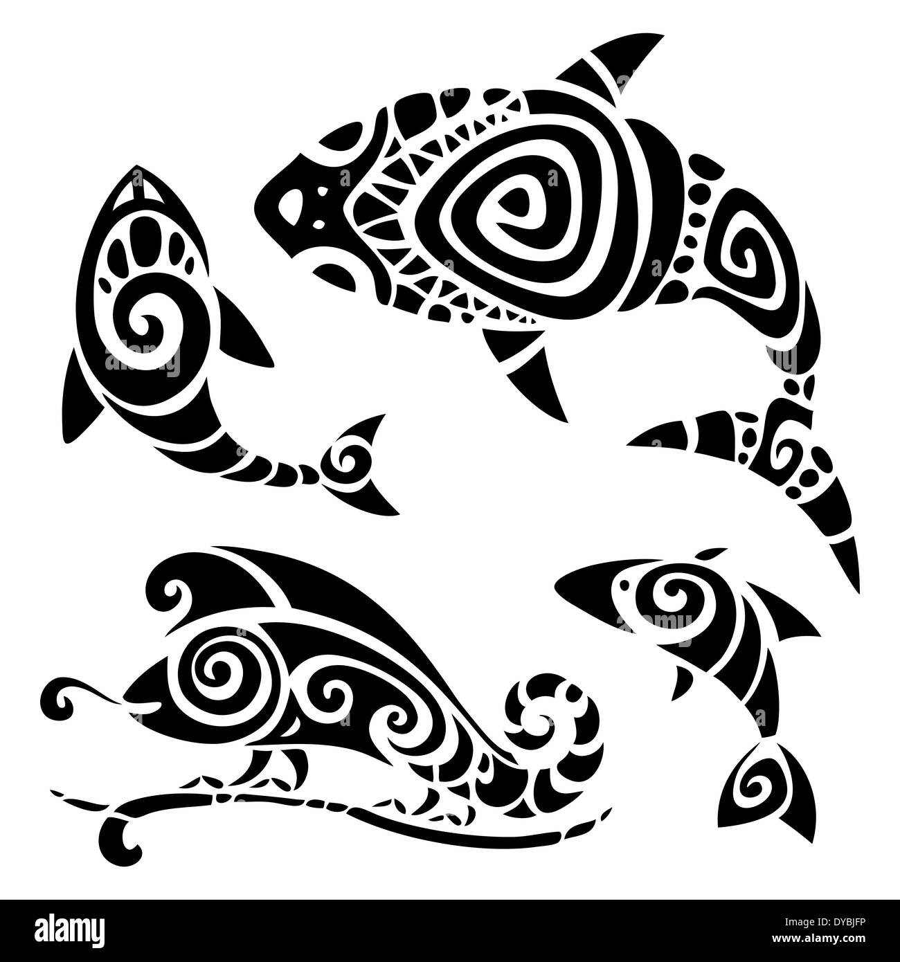 Tatuaggio polinesiano. Modello di tribali set. Illustrazione Vettoriale. Foto Stock