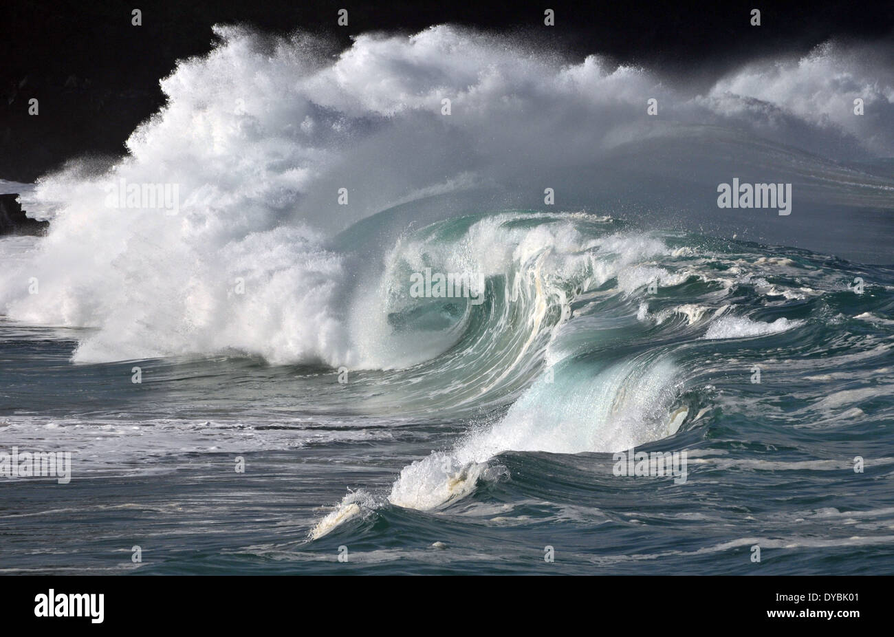 Onde gigantesche break a Waimea Bay Beach, North Shore Oahu, Hawaii, STATI UNITI D'AMERICA Foto Stock