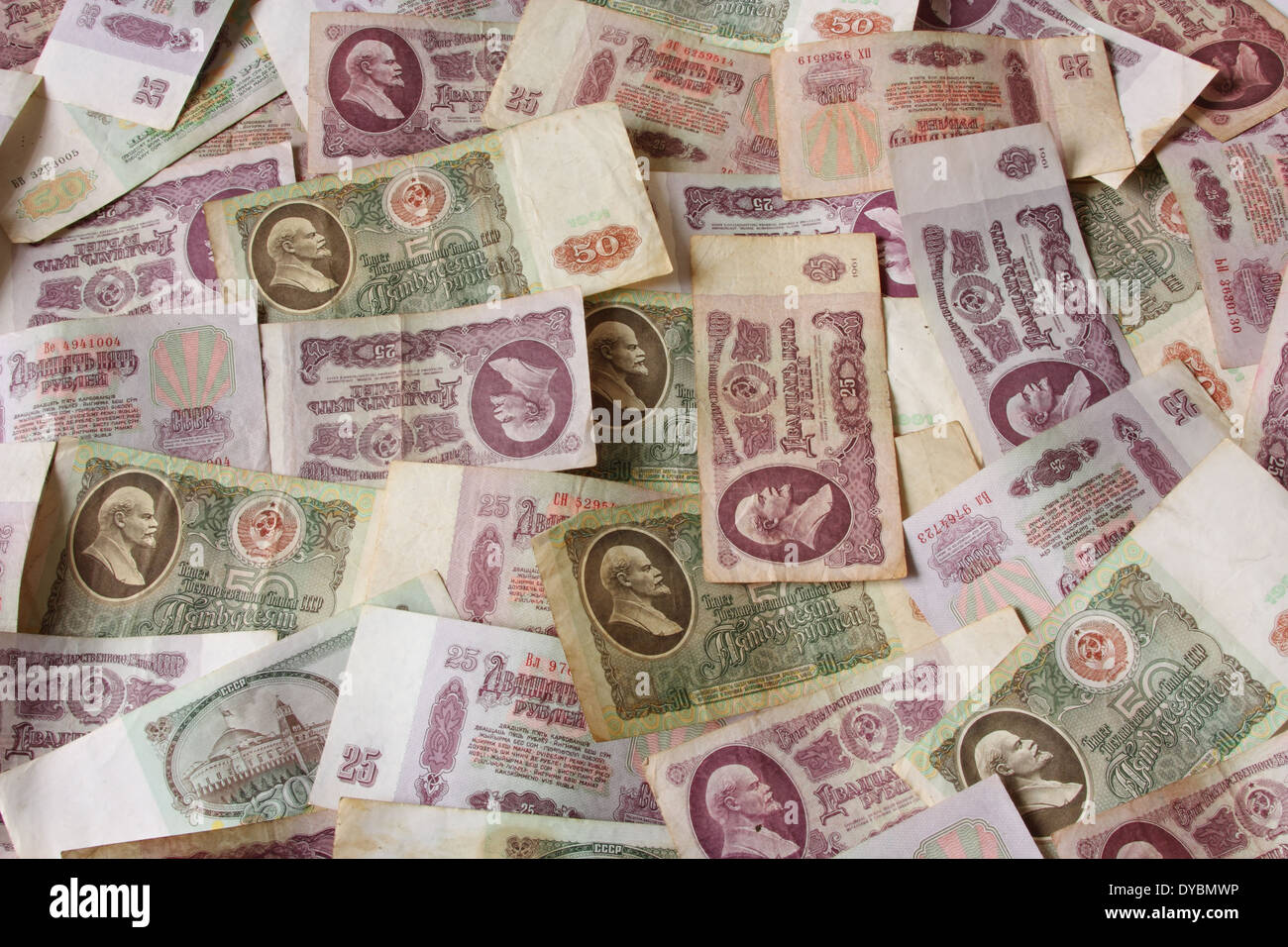 Il rublo URSS denaro, note 25 e 50 rubli Foto Stock