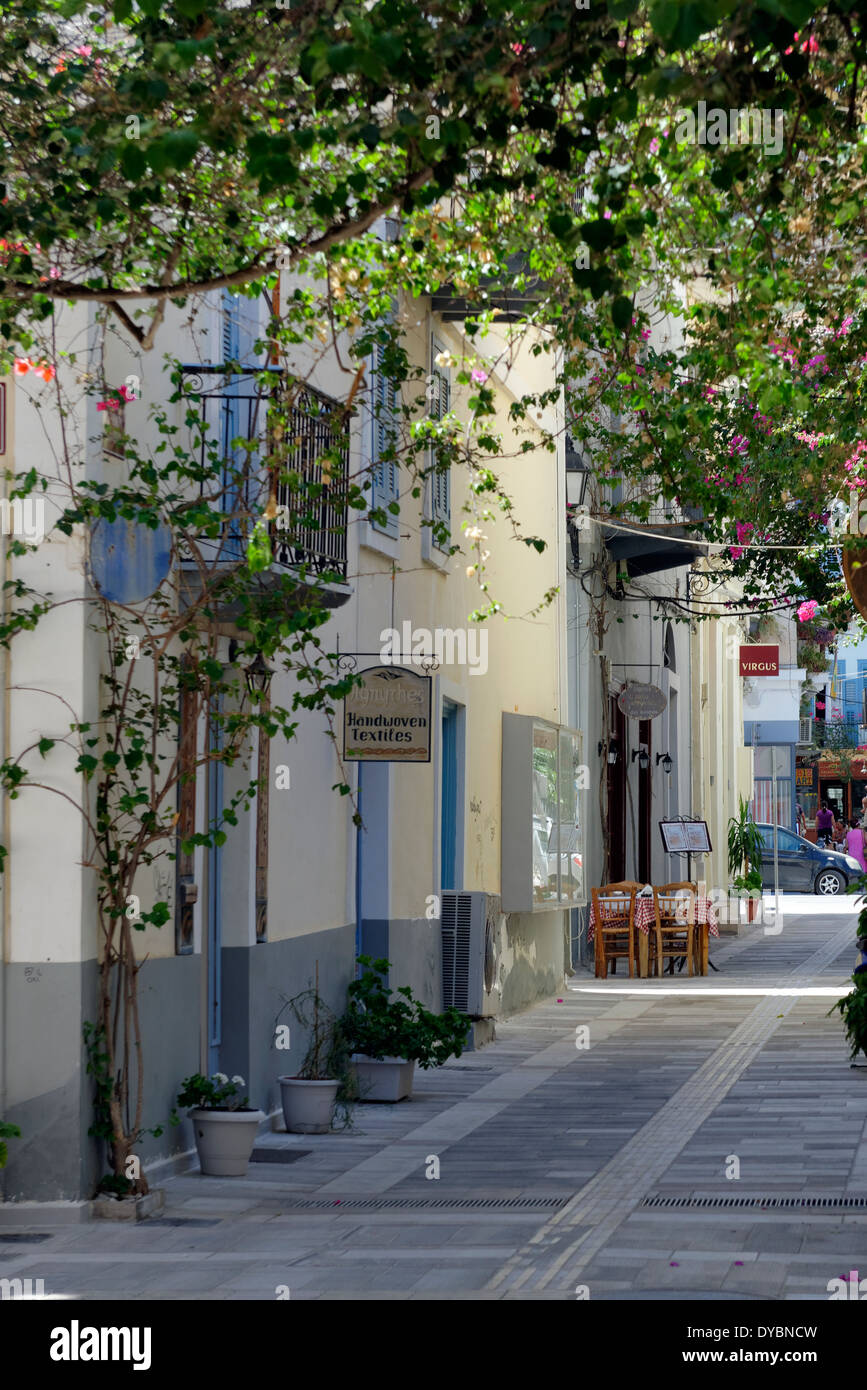 Un quartiere tranquillo e pieno di verde lane è costeggiata da eleganti edifici Città Vecchia Nafplio Peloponneso Grecia una città più attraenti in Grecia, Foto Stock