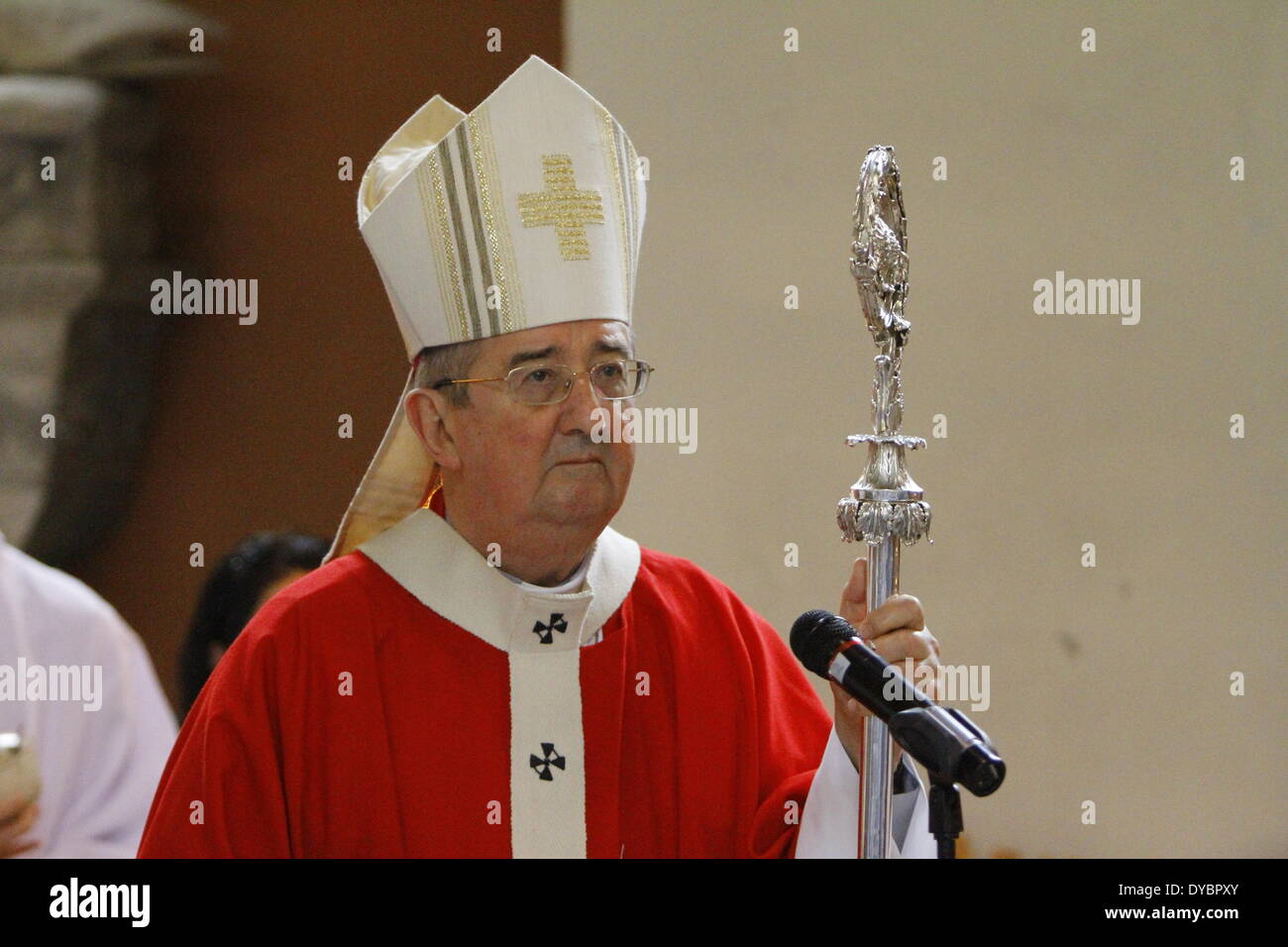 Dublino, Irlanda. Il 13 aprile 2014. L Arcivescovo di Dublino Diarmuid Martin è raffigurato. La principale Domenica delle Palme a Dublino è stata concelebrata dall Arcivescovo di Dublino Diarmuid Martin, D.D. in Dublino St. Mary's Pro-Cathedral. Egli ha eseguito la tradizionale benedizione dei rami di palma all inizio della Santa Messa. Foto Stock