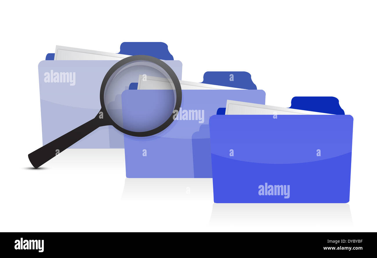 La ricerca di file concetto: cartelle e lente di ingrandimento illustration design Foto Stock