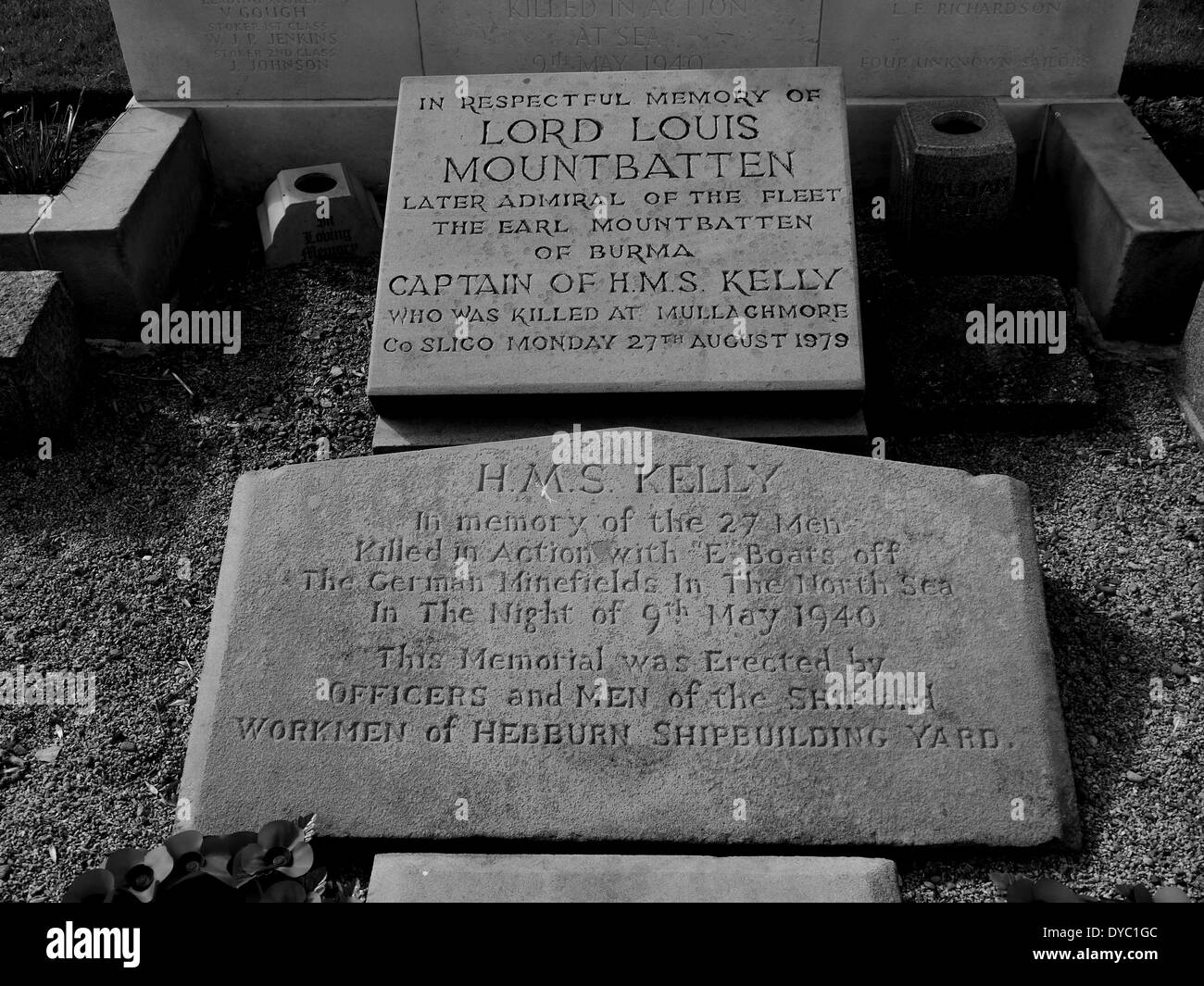 Il cimitero di Hebburn - HMS Kelly lapide. Hebburn, Tyne and Wear, England, Regno Unito Foto Stock