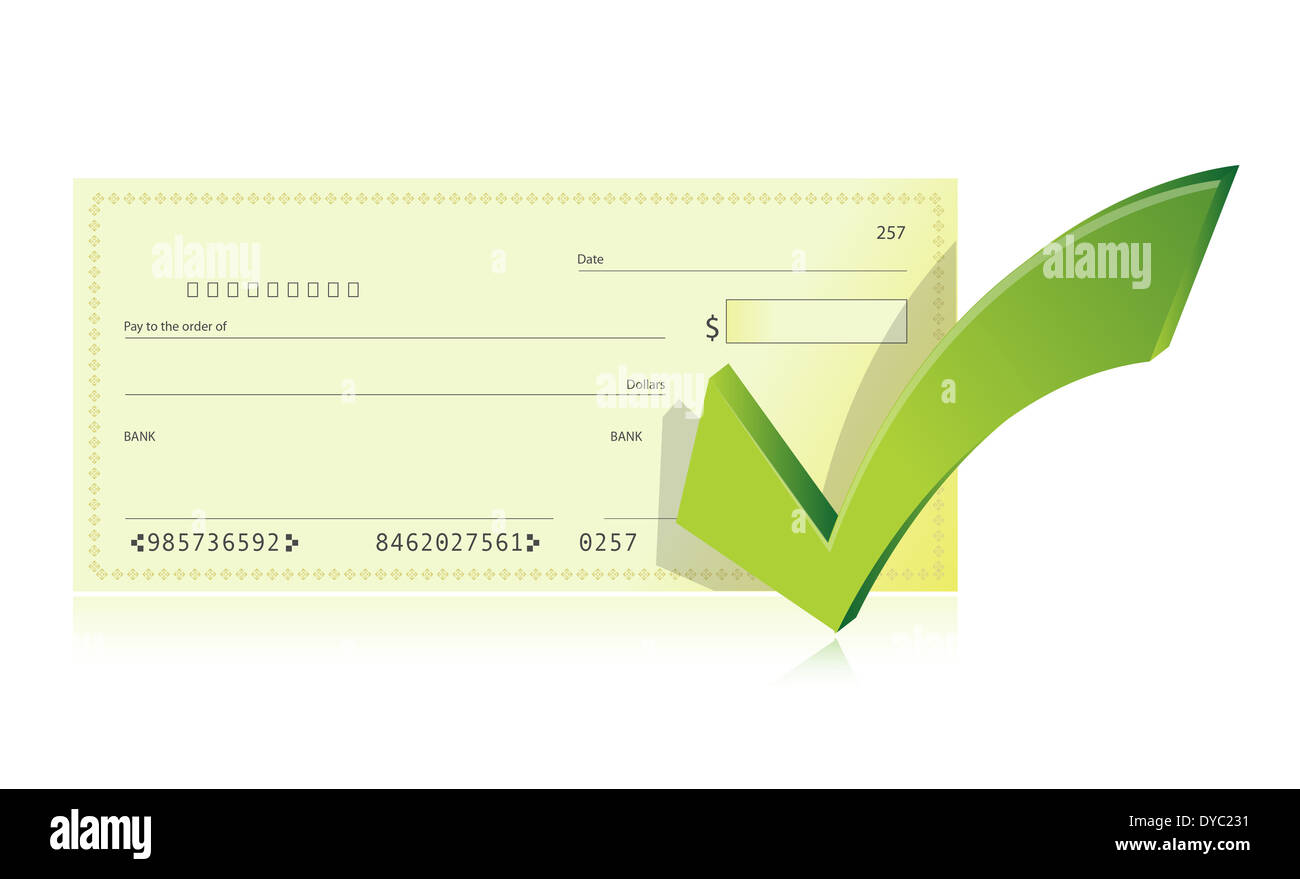 Libretto degli assegni bancari e segno di spunta illustrazione Foto Stock