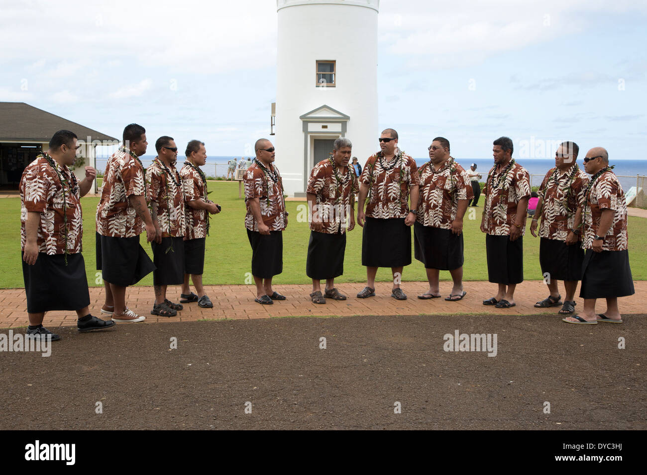 Il samoano Gospel Singers eseguendo a Kilauea Point Lighthouse Foto Stock