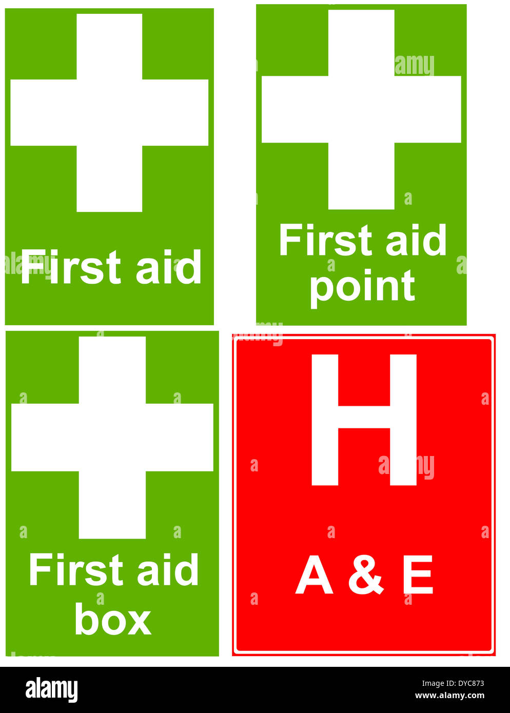 Un collage di Health & Safety First Aid segni Foto Stock