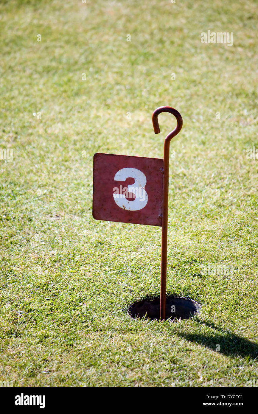Foro numero 3 su un pubblico putting green. Foto Stock