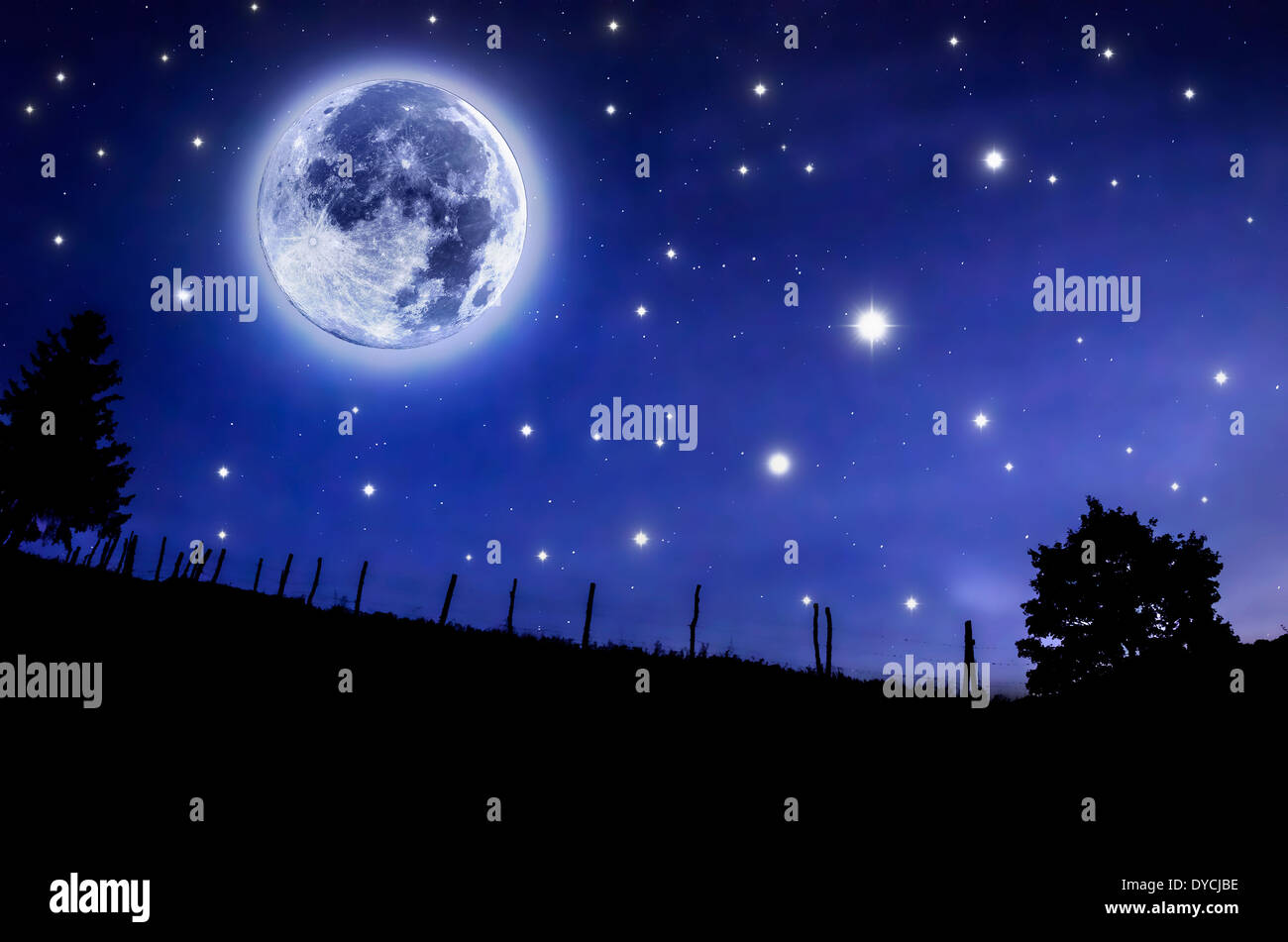 Cielo stellato e luna Foto Stock