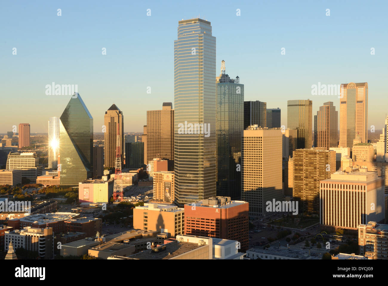 Nord America, Texas, Stati Uniti d'America, Stati Uniti, America, Dallas, città, downtown, skyline, visualizzare, sul tetto Foto Stock