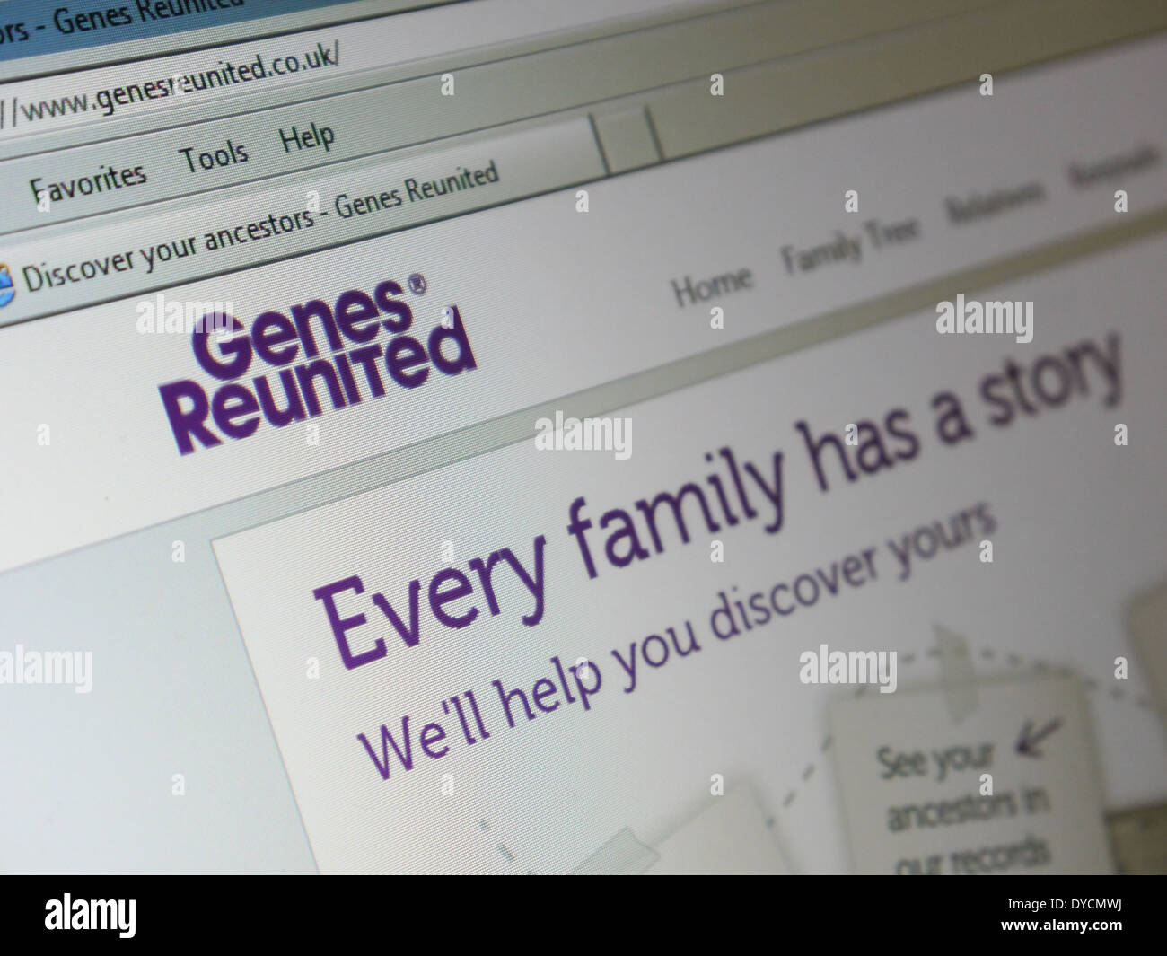 Ricerca genesreunited storia familiare online Foto Stock