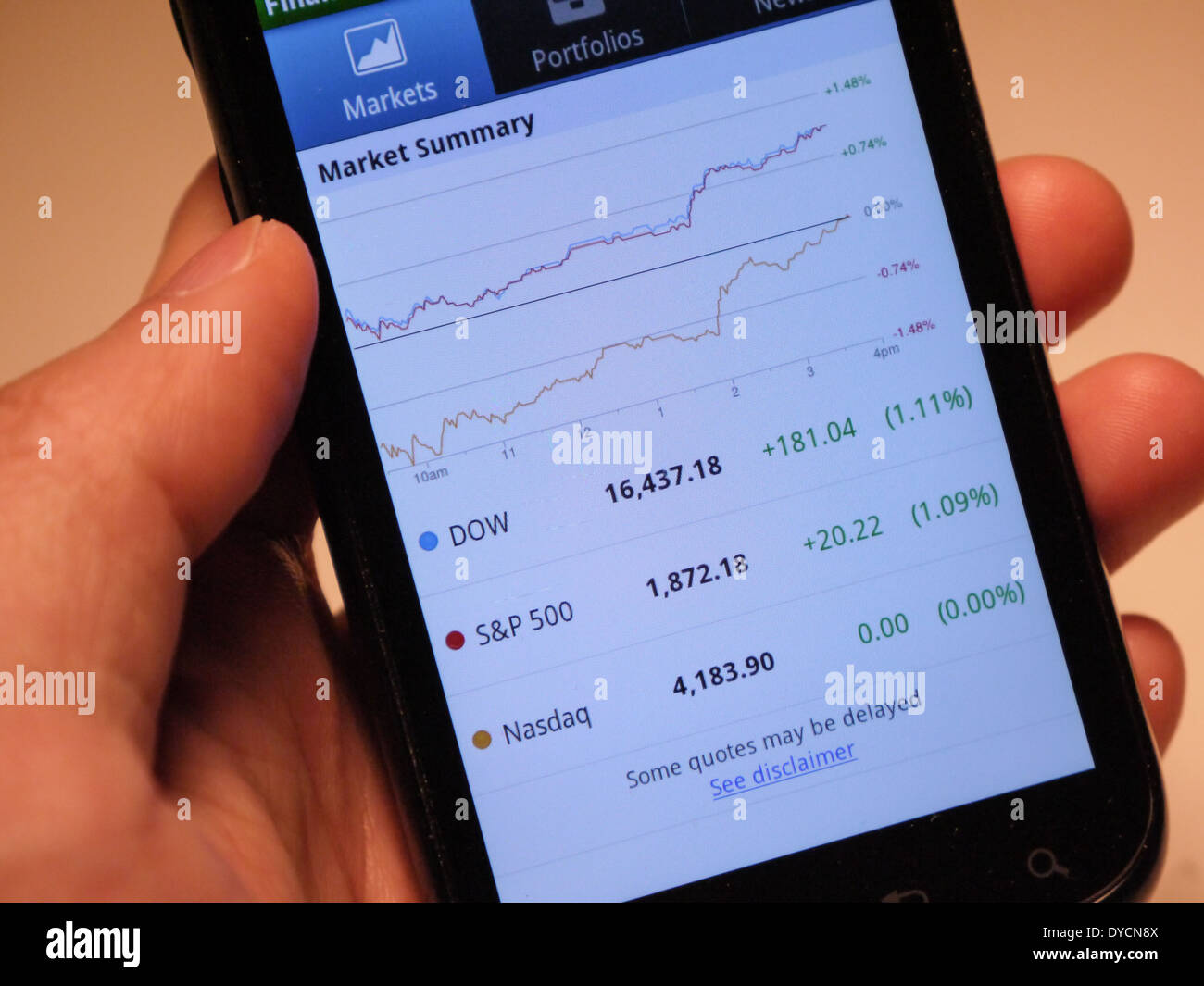 Il mercato azionario sul telefono Foto Stock
