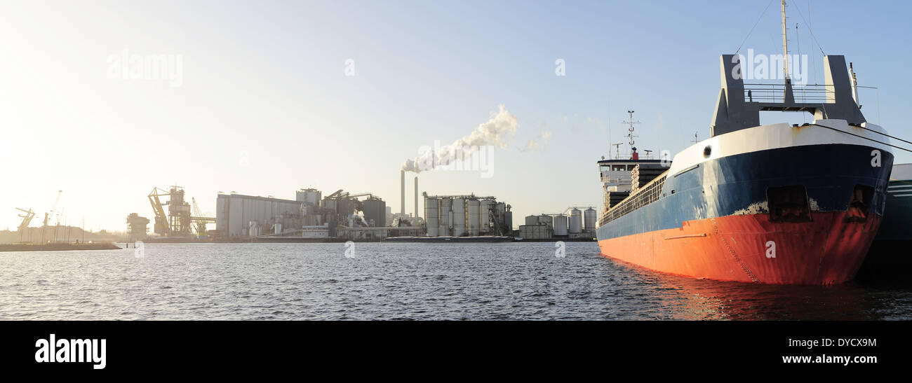 Vista panoramica di navi cisterna e impianto di alimentazione nel porto di Amsterdam . Paesi Bassi Foto Stock