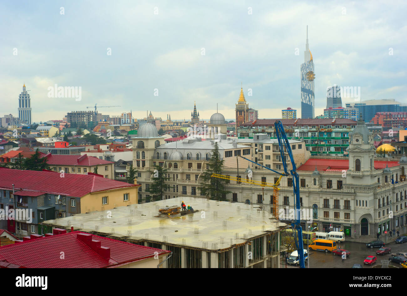 Batumi centro città vista aerea, sito in costruzione Foto Stock