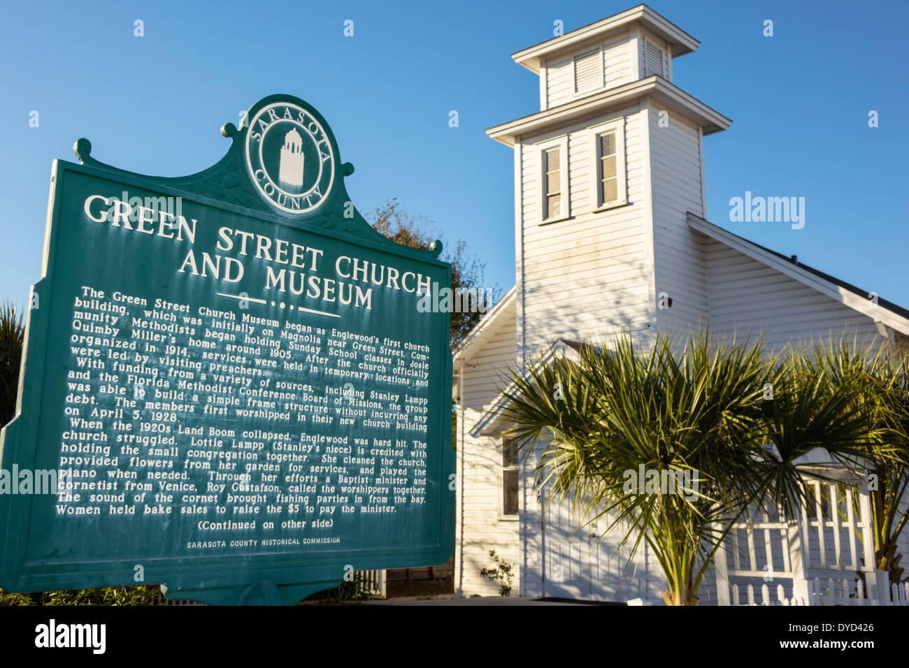 Florida Englewood,Green Street Church and Museum,building,Sarasota County,sign,logo,marker,visitatori viaggio viaggio turistico turismo punto di riferimento lan Foto Stock