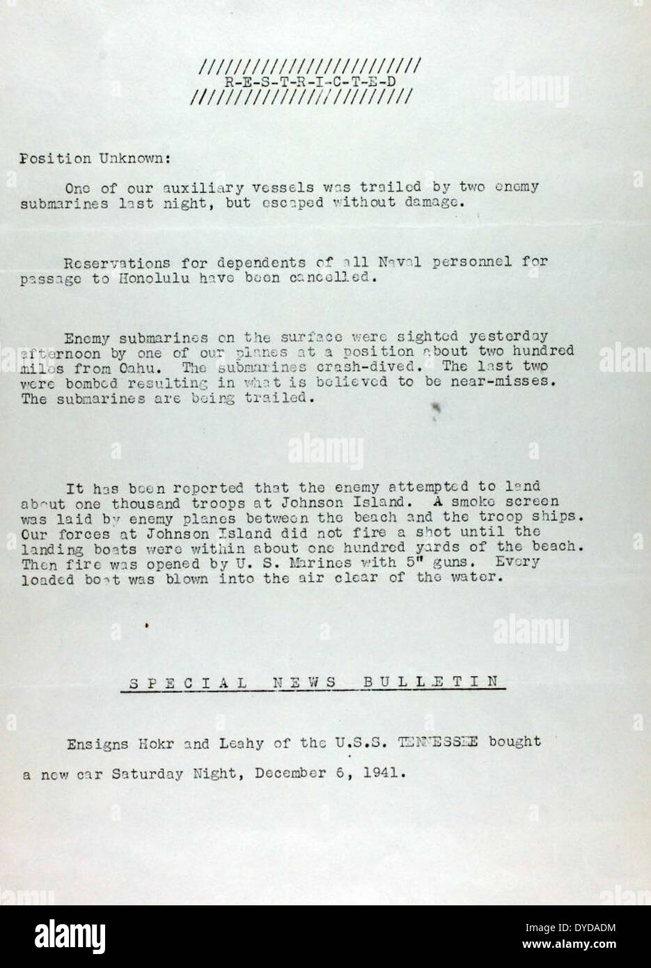 Una foto dalla Pearl Harbor Dispatch Collection, raffigurante l'attacco a Pearl Harbor il 7 dicembre 1942, durante la seconda guerra mondiale Foto Stock