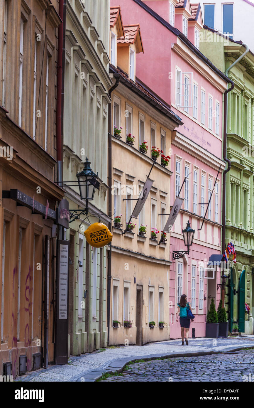 Hastalska street nel Josefov o quartiere ebraico della città vecchia di Praga. Foto Stock