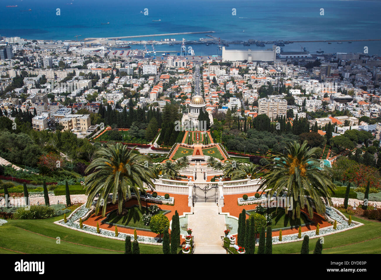 Vista sui giardini Bahai, Haifa, Israele. Foto Stock