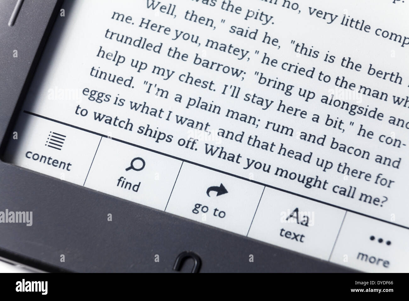 Close up di un cantuccio e-reader con menu contenuto. Foto Stock