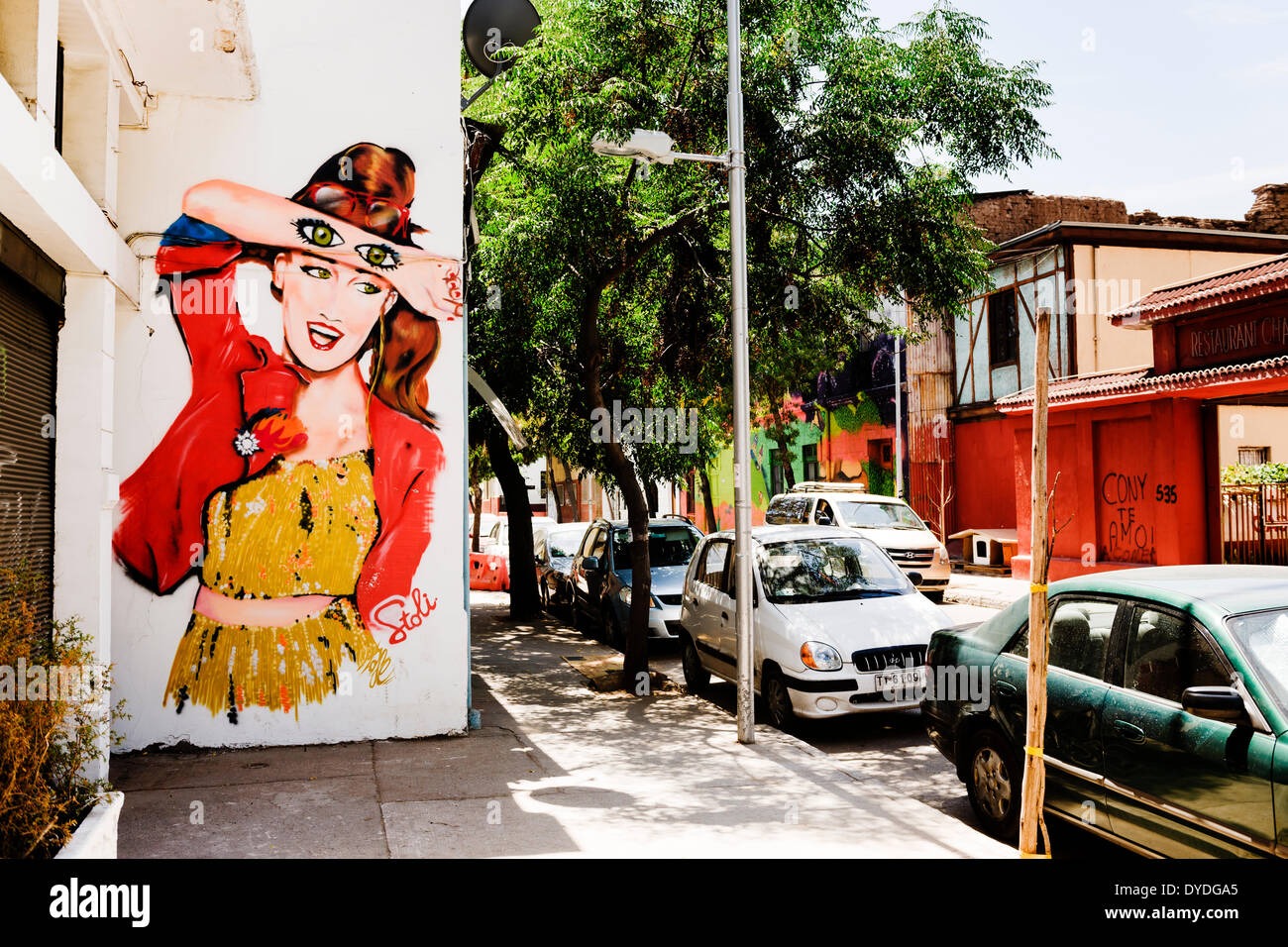 Arte di strada in Barrio Providencia in Santiago. Foto Stock