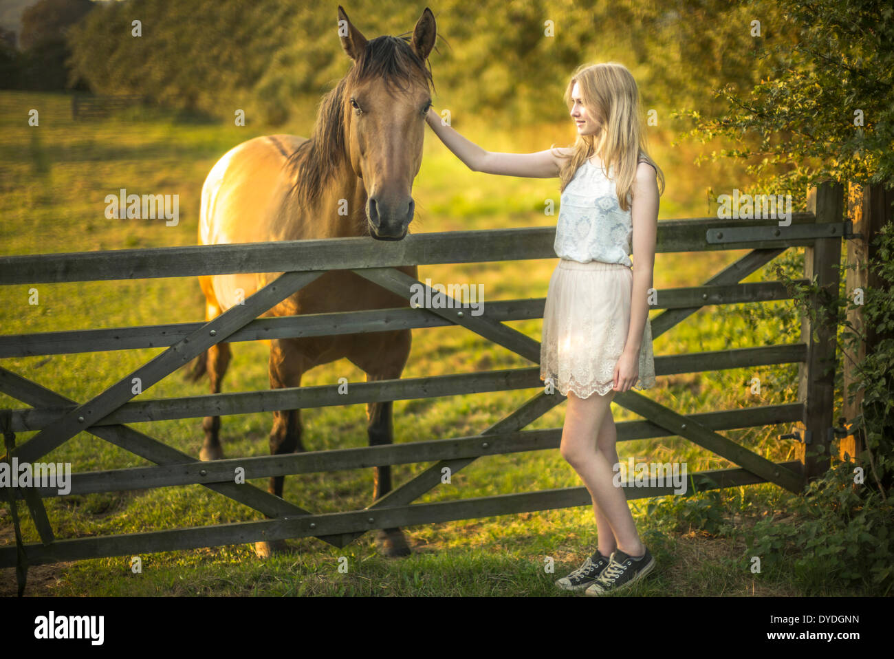 A quindici anni la ragazza con un cavallo. Foto Stock