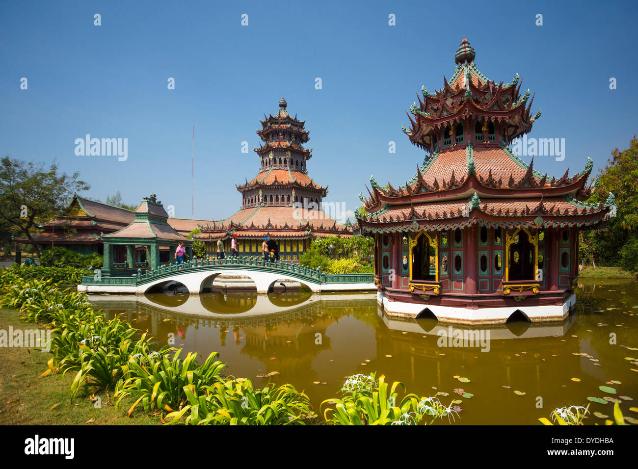 Thailandia, Asia, Bangkok, antico, Siam Park, il Phra Kaew, architettura, bridge, cultura, parco, pavilion stagno Foto Stock