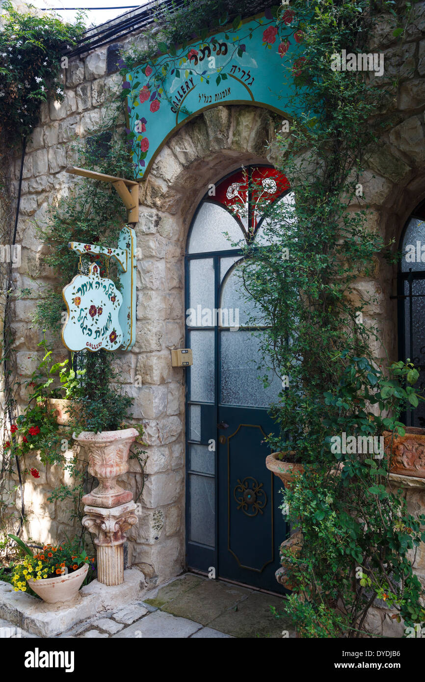 Decorate porta, rosh pina, Galilea superiore, Israele. Foto Stock