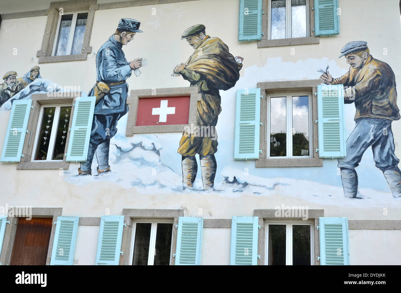 Dazi doganali douane edificio zoll pittura ad affresco edificio art decoration uomini passaporto ufficiale di carte di controllo di dichiarazione Foto Stock