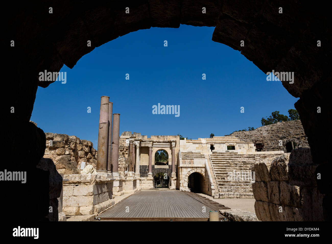 Anfiteatro, le rovine della città Roman-Byzantine Scythopolis, Tel Beit Shean National Park, Beit Shean, Israele. Foto Stock