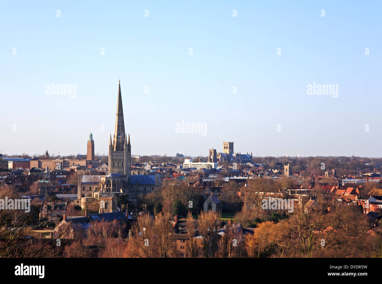 Una vista dello skyline della città di Norwich, Norfolk, Inghilterra, Regno Unito. Foto Stock
