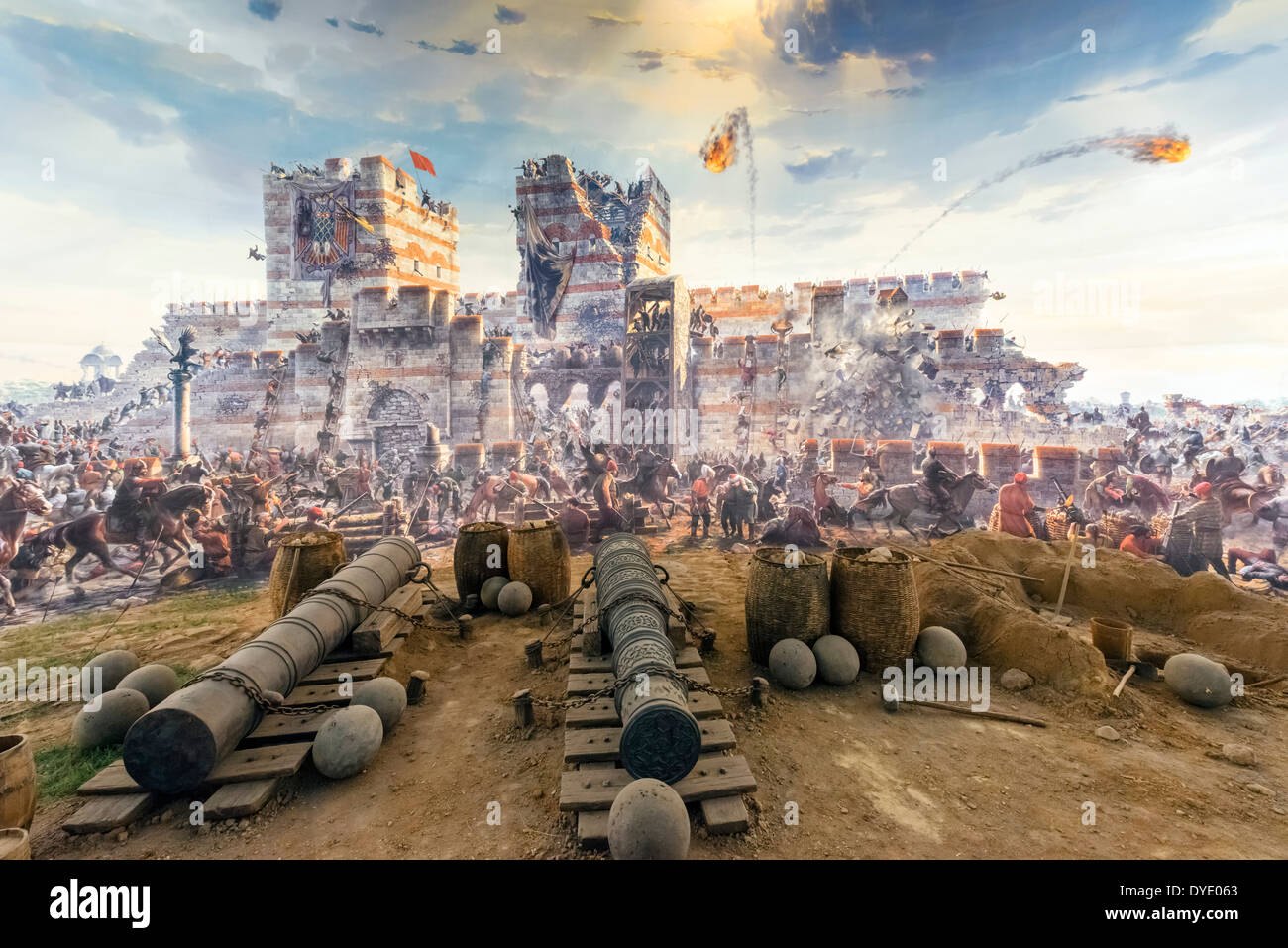 360° pittura del Sultano Mehmet II conquista di Costantinopoli, Panorama 1453 Museo Storico, Topkapi district, Istanbul, Turchia Foto Stock