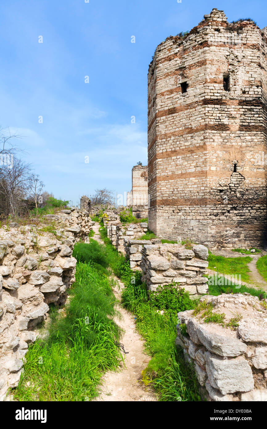 La terra antica mura di Teodosio II vicino al 1453 Museo Panorama, Topkapi district, Istanbul, Turchia Foto Stock