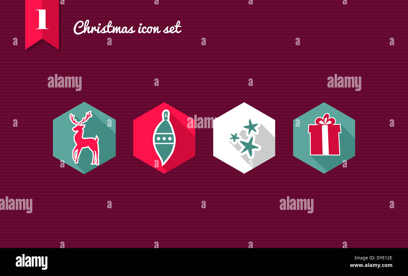 Set di design piatto icone per buon natale vacanze collezioni. File vettoriale stratificata per operazioni di editing semplici. Foto Stock