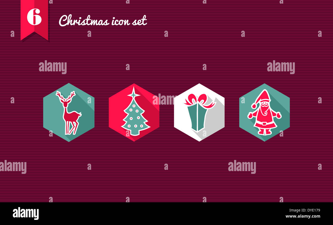 Set di design piatto icone per buon natale vacanze. File vettoriale stratificata per operazioni di editing semplici. Foto Stock