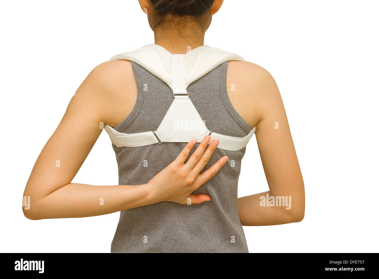 Donna che indossa clavicola tutore per immobilizzare la spalla ,clavicola  supporto per frattura clavicola Foto stock - Alamy