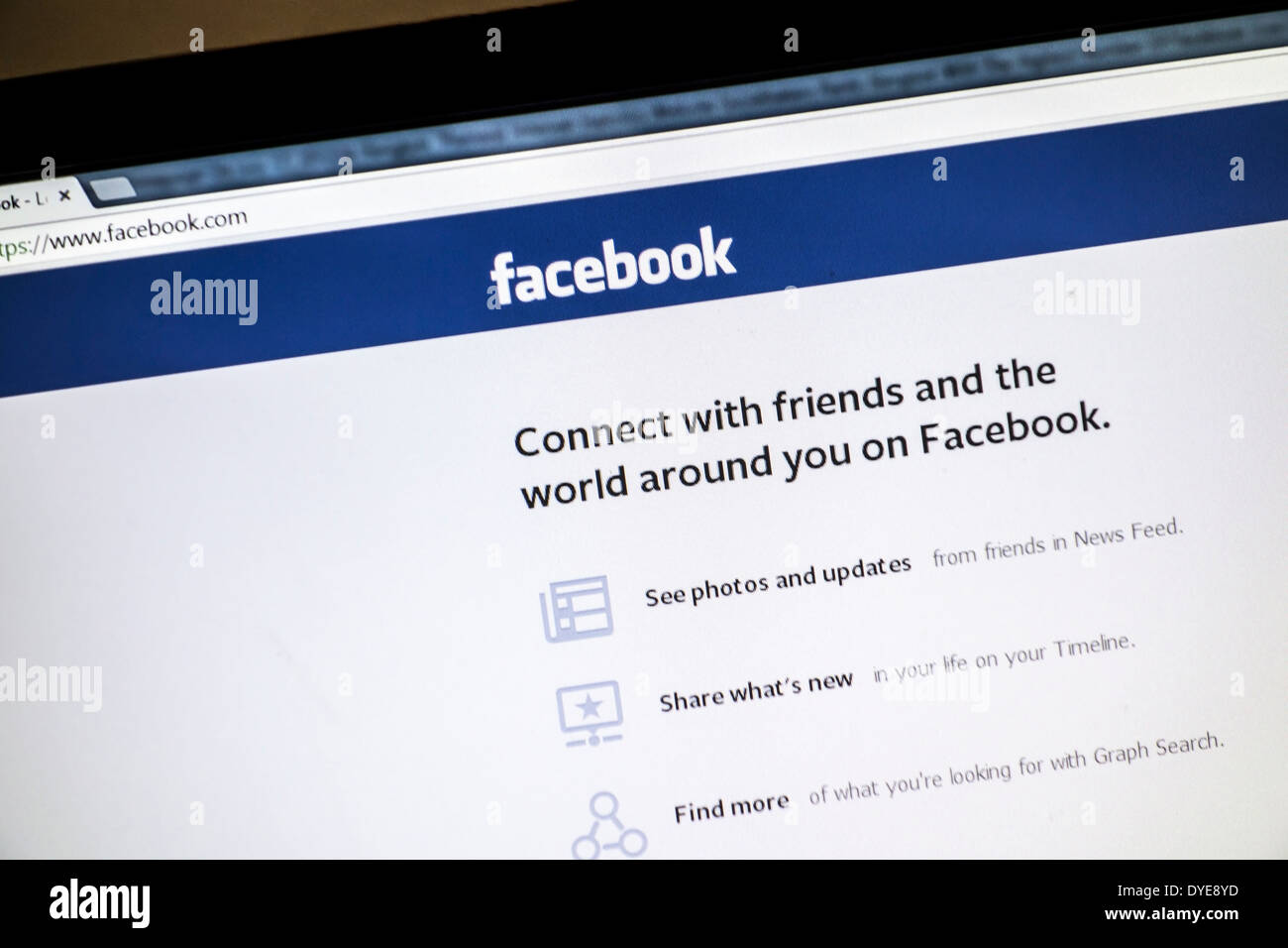 Sito web Facebook visualizzata sullo schermo di un computer Foto Stock