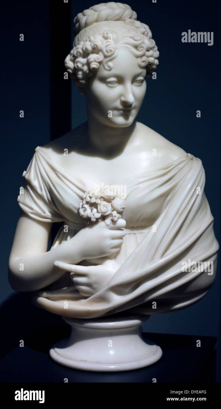 Ritratto di una donna sconosciuta da Lorenzo Bartolini (1777-1850). Bartolini è stato uno scultore italiano che ha infuso il suo neoclassicismo con un ceppo di pietà sentimentale e dettaglio naturalistico. Foto Stock