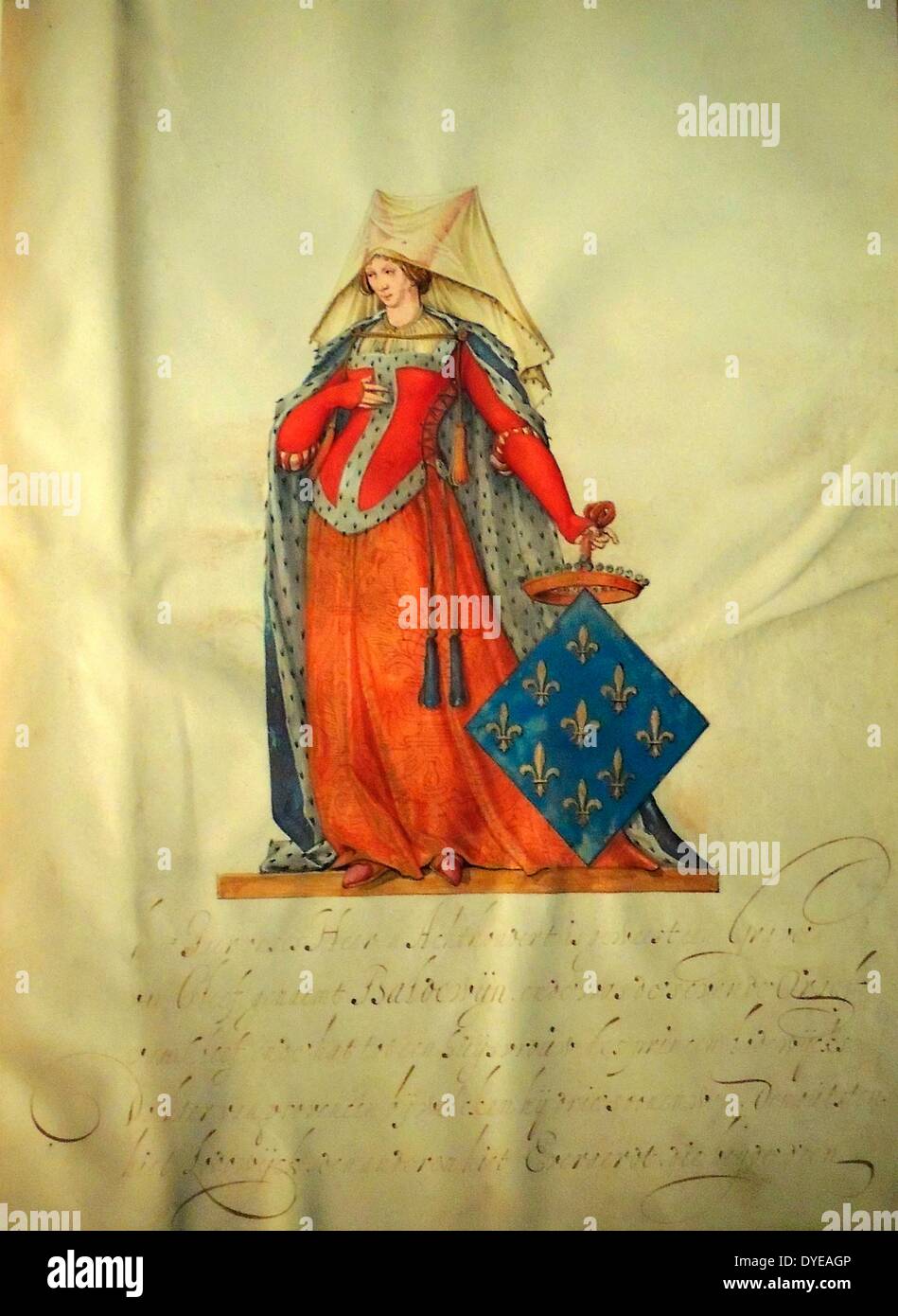 La genealogia dei signori e conta di Cuemberg. Per la cronaca la sua ascendenza Nobel, primo conte di Culemberg, Floris ho commissionato un accesa la genealogia della sua famiglia. Rappresentato in essa sono signori e signore di nobile nascita. 1590 Foto Stock