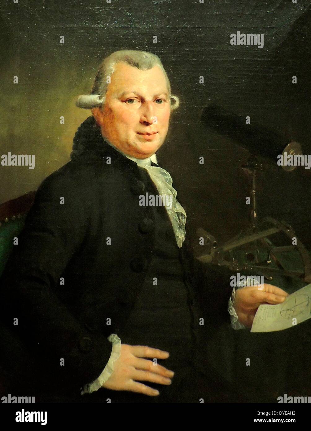 Ritratto di Hendrick de Hartog da Adriaan de Lelie (1755-1820), olio su tela, 1790. Hendrick de Hartog insegnato matematica al Felix Meritis società il lunedì sera. Egli aveva questo ritratto realizzato quando la Dutch East India Company (VOC) lo ha nominato un esaminatore di navigazione. Sul tavolo sono un telescopio e un sestante. De Hartog aveva ideato un nuovo e vitale metodo aritmetica per calcolare distanze lunari mentre in mare. Foto Stock