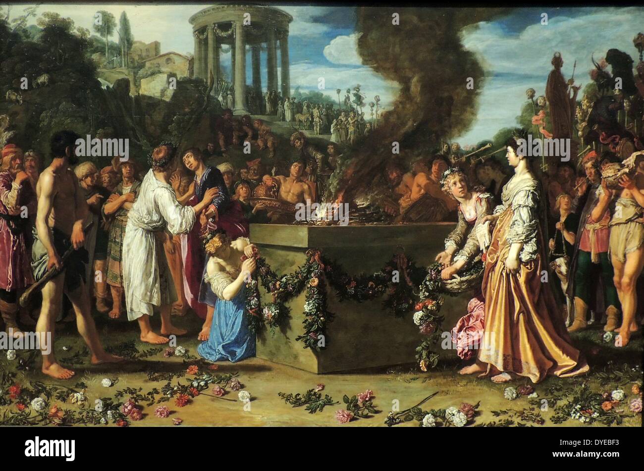 Oreste e Pylades contestazione all altare di Pieter Lastman (c. 1583-1633) olio su pannello, 1614. Questo dipinto raffigura una storia dalla antichità greca. Oreste e Pylades (sinistra) sono state catturate cercando di rubare una statua di Diana dal tempio (sullo sfondo a sinistra). Uno di loro dovrà morire. All altare il amici discutere su chi darà la sua vita per gli altri. Ultimo Uomo è densamente composto composizioni, i suoi colori luminosi e i gesti espressivi delle sue figure - tutti hanno avuto un impatto sui giovani Rembrandt. Foto Stock