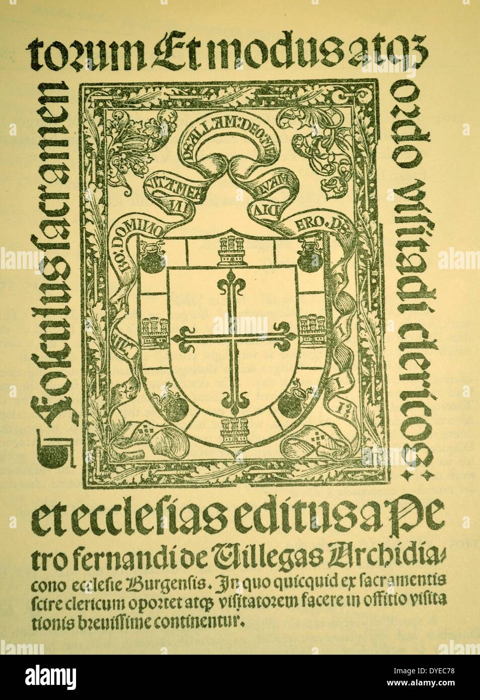 Titolo pagina da Pedro Fernandez de Villegas, Fosculus Sacramentorum. Burgos, Alfonso de Melgar datata 1526 Foto Stock