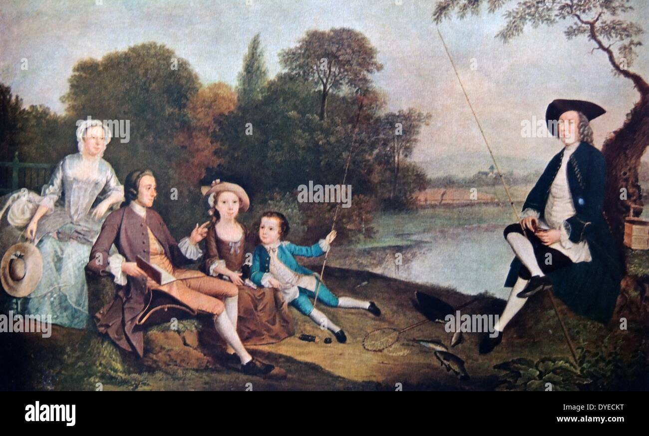 Il Riverside gruppo raffigura un idilliaco paesaggio di vita durante i primi anni del XIX secolo. Da Arthur William Devis (1762 - 1822) Il pittore inglese storico di dipinti e ritratti. Datata 1800 Foto Stock