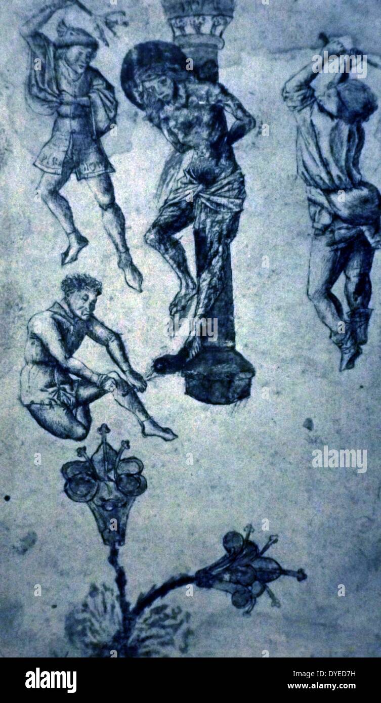 La verniciatura del Flagelltion di Cristo. Artista sconosciuto dalla Scuola Tedesca di arte. Datato 1440 Foto Stock