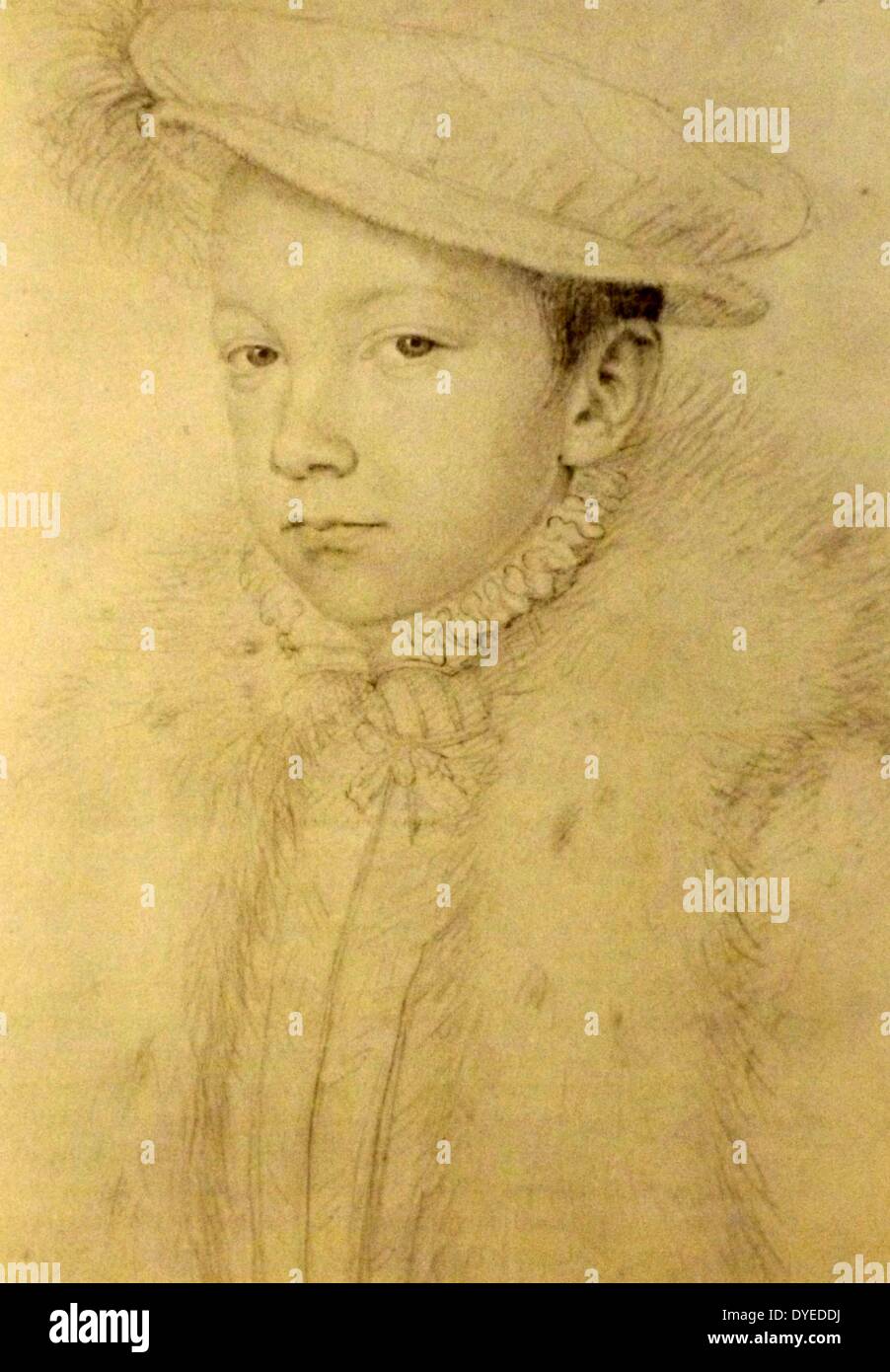 Ritratto incompleta del giovane re Francesco II (1544 - 1560) della Francia da François Clouet (1510 - 1572) francese miniatore rinascimentale e pittore. Datata XVI Secolo Foto Stock