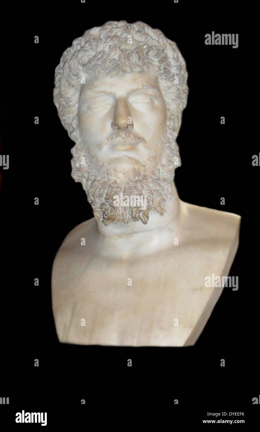 Busto in marmo di imperatore Lucius Verus 180 A.D. Foto Stock