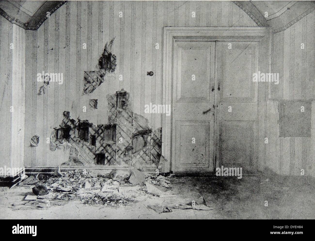 Guerra Mondiale 1 - La stanza dove la famiglia imperiale e molti di loro servi furono massacrati la notte del 16/17 luglio 1918. Foto Stock