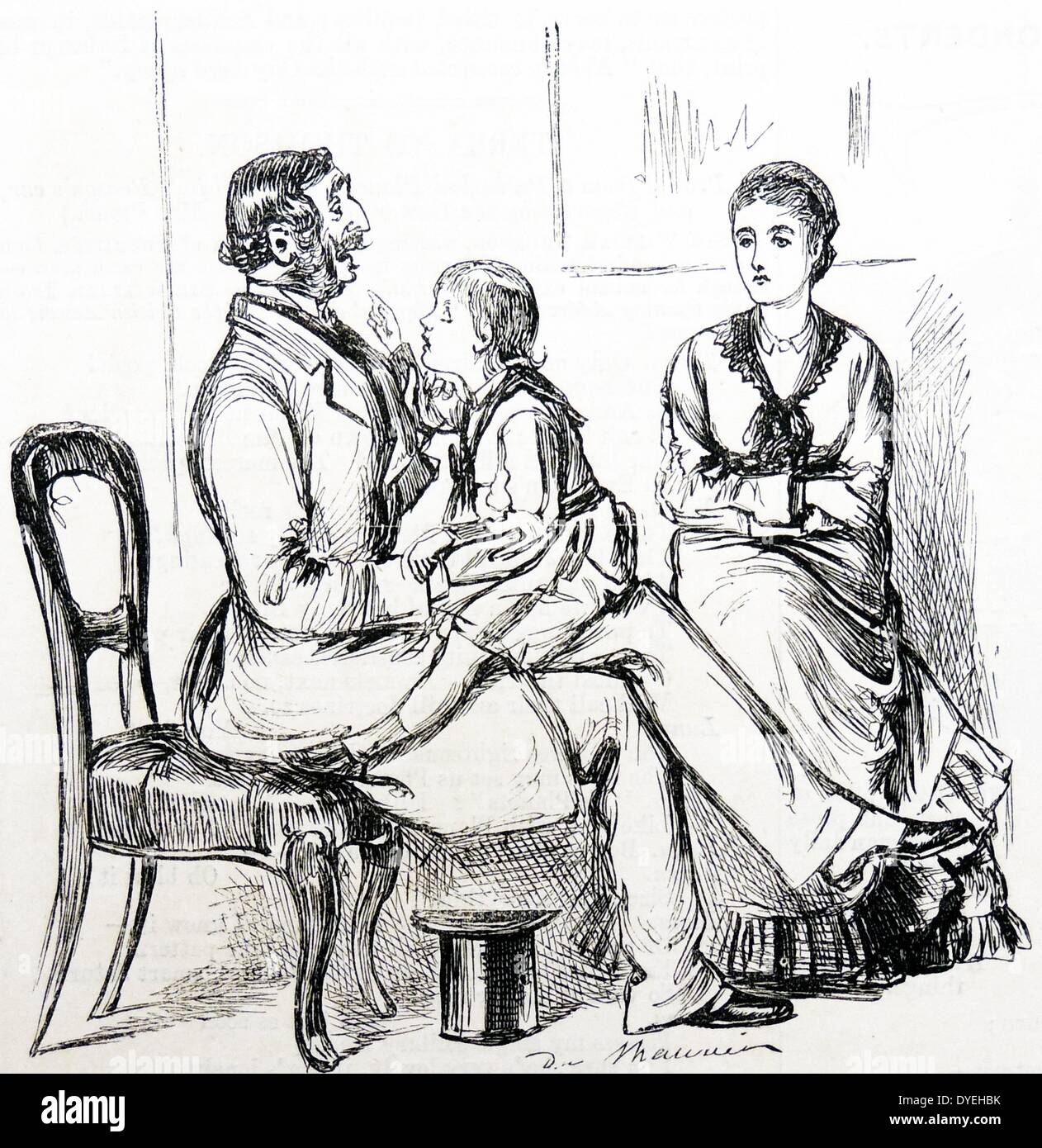 Bambino affascinato dal colore nero della gomma utilizzata per fissare i falsi denti. George du Maurier cartoon da ''Punch'', Londra, 1876. Foto Stock