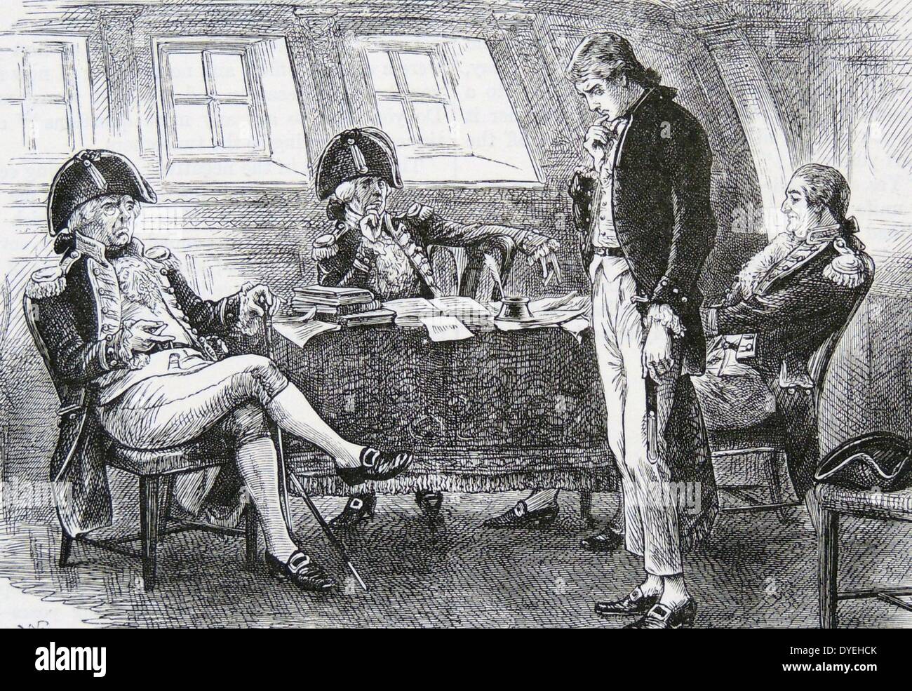 Peter semplice, il suo guardiamarina uniformi della contratta da un il ducking in mare, prima della Naval scheda esame. Illustrazione del 1882 dal ''Pietro semplice'' dal capitano Marryat, originariamente pubblicato nel 1832. Foto Stock